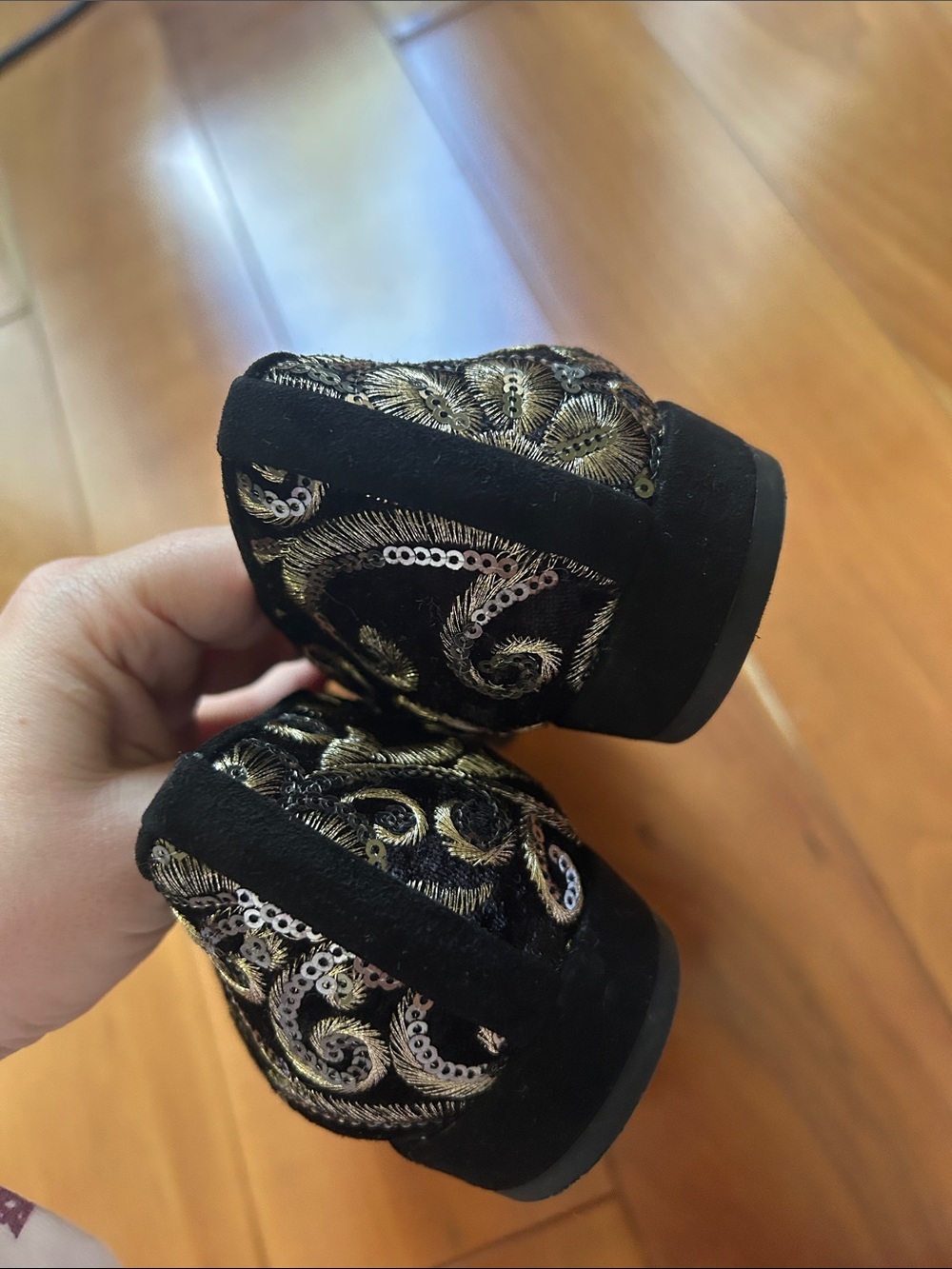 Stuart Weitzman Black Velvet Embellished Floral Loafers - Picture 5 of 12